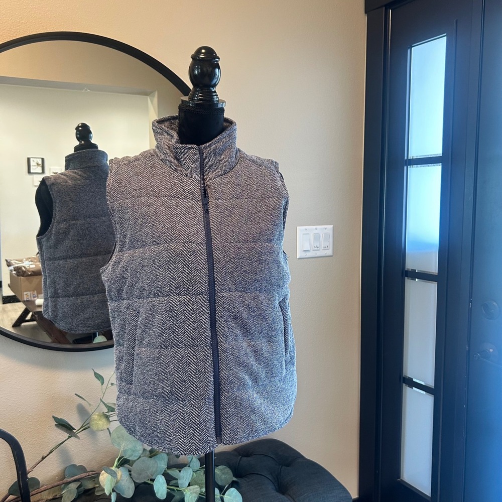 Pulse Boutique Navy Herringbone Puffer Vest Large 32255PB